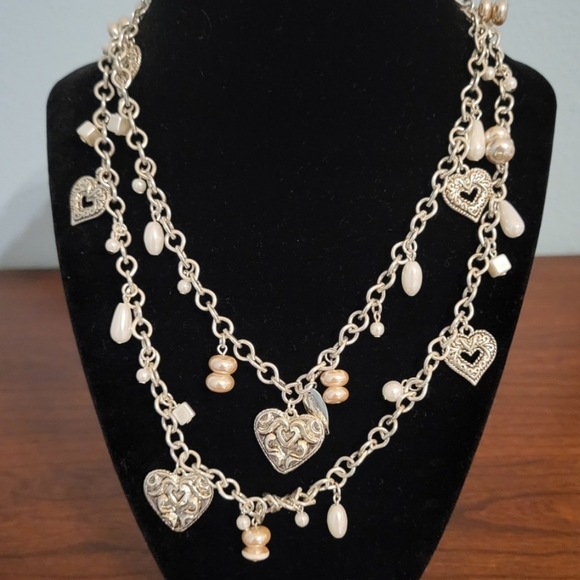 Coldwater Creek Heart Pearl Charm Silvertone Pullover Long Necklace 38" - Picture 7 of 7